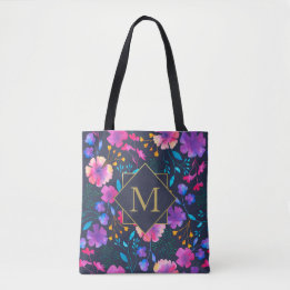 Monogramme sur mesure Floral Navy Sac fourre-tout