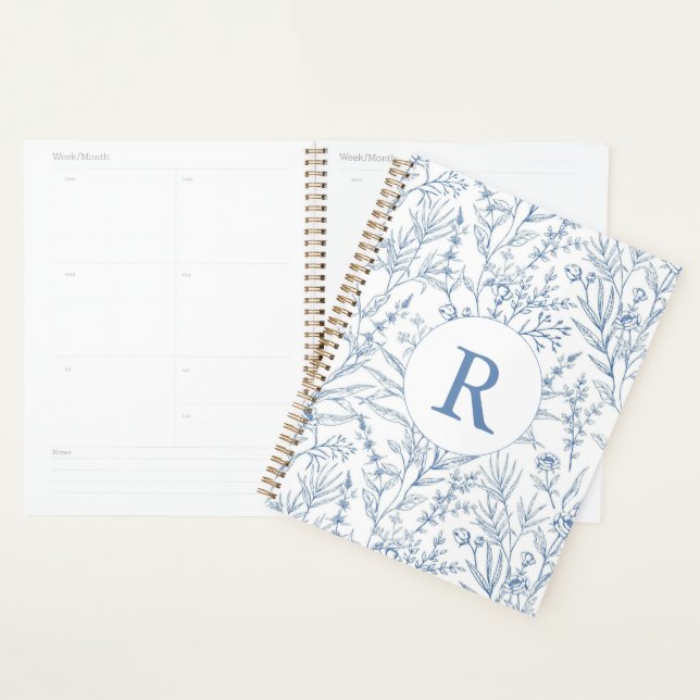 Monogramme sur mesure Toile bleu bleu Floral 2025 (Devant avec enveloppe)