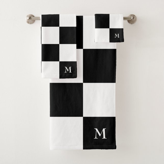 Monogramme sur Motif À damiers noir et blanc (En situation)