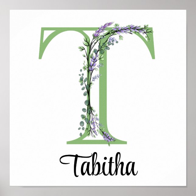Monogramme T Lavender Eucalyptus nursery Poster (Devant)