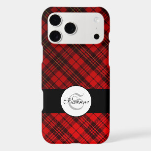 Monogramme tartan de Noël rouge élégant lumineux 