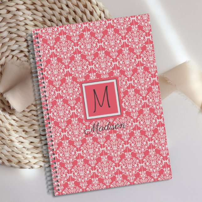 Monogramme tendance rose et blanc Damas (Créateur téléchargé)