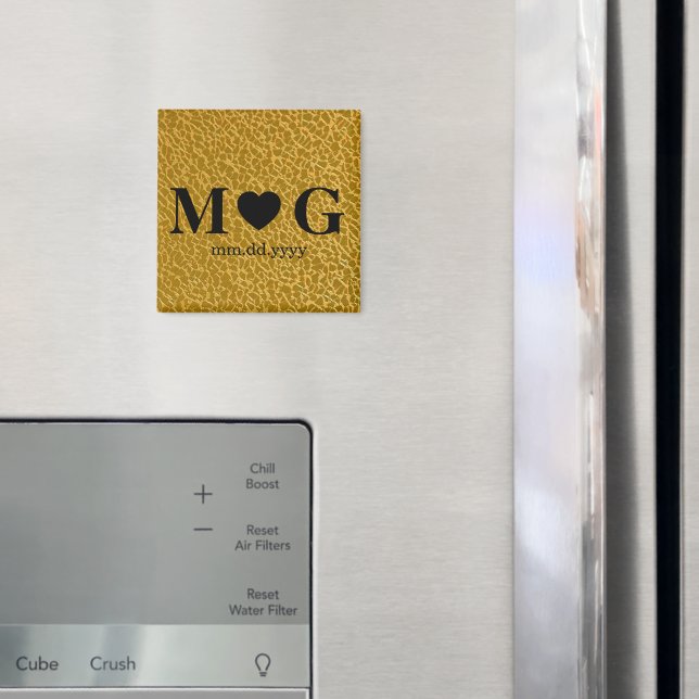 Monogramme texturé en or avec aimant de coeur pour (In situ (réfrigérateur))