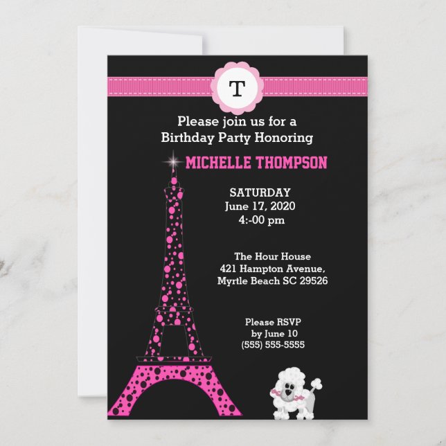 Monogramme Tour Eiffel Invitation Anniversaire (Devant)