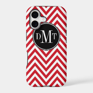 Monogramme Trois Initiales Motif Chevron Rouge