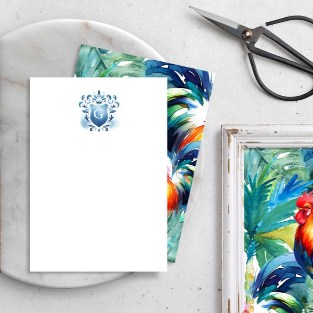 Monogramme Tropical Merci Cartes Majestic Crest (Monogrammed Watercolor Crest Key West Inspired Sol the rooster thank you cards sustainable weddings)