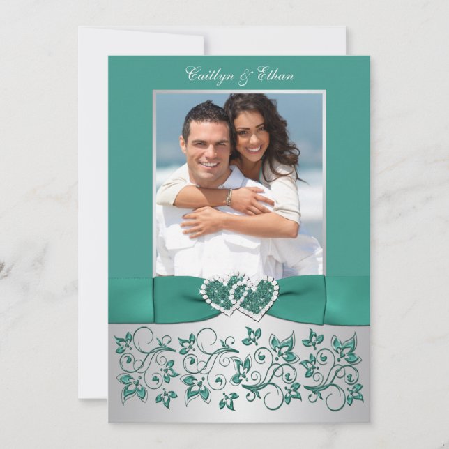 Monogramme Turquoise, Faire-part de mariage floral (Devant)
