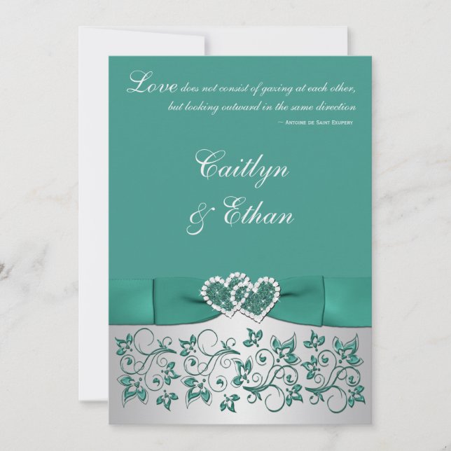 Monogramme Turquoise, Faire-part de mariage floral (Devant)