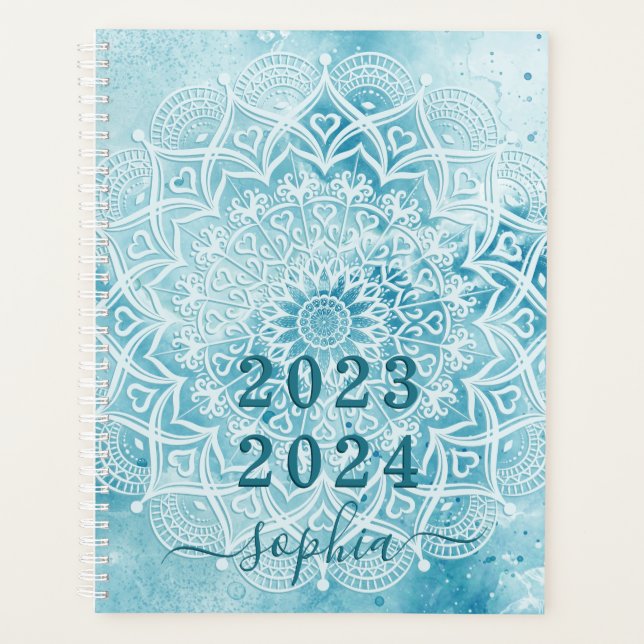 Monogramme Turquoise marbre bleu Mandala 2023 2024 (Devant)