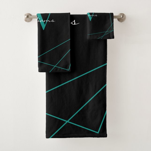 Monogramme Turquoise noir moderne Nom géométrique  (En situation)