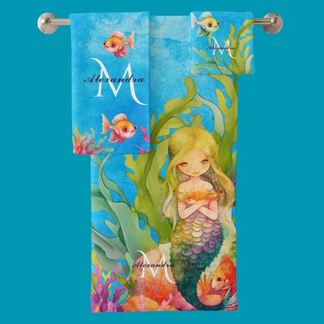 Monogramme turquoise Nom Mermaid Ensemble de servi (Créateur téléchargé)