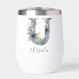 Monogramme U Blue Floral Aquarelle Cadeau