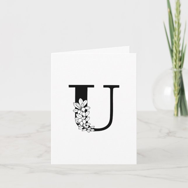 Monogramme U floral sur carte à billets blancs (Devant)