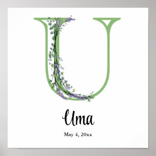 Monogramme U Lavender Eucalyptus nursery Poster