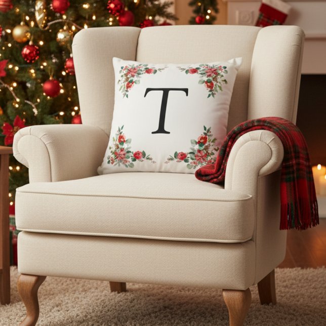 Monogramme Vacances Hiver Floral Coussin (Créateur téléchargé)