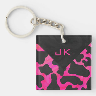 Monogramme Vache Imprimé Rose Chaud et Noir