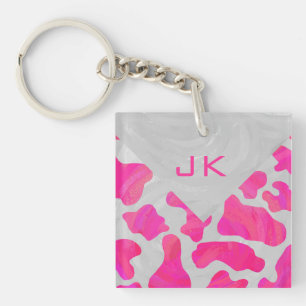 Monogramme Vache Rose Chaud et Imprimé Blanc