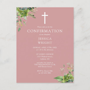 Monogramme vert Confirmation rose Invitation