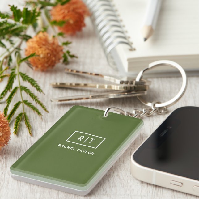 Monogramme vert d'olive foncé moderne (Devant droit)