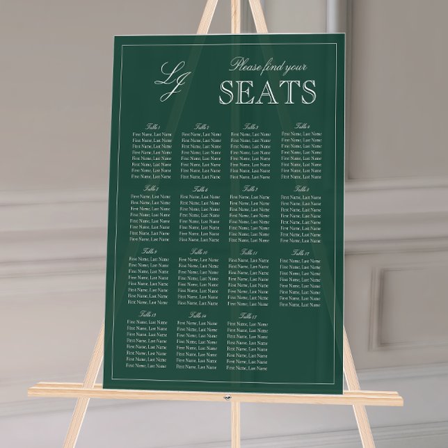 Monogramme vert Emerald moderne Mariage siège (Wedding Seating Chart!
)