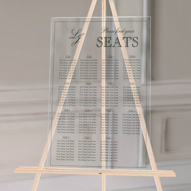 Monogramme vert Emerald moderne Mariage siège (Wedding Seating Chart!
)