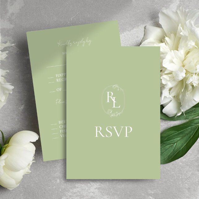 Monogramme vert et blanc à la menthe Mariage RSVP (Créateur téléchargé)