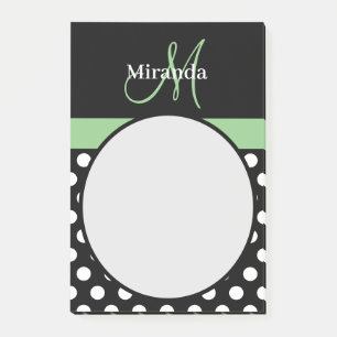 Monogramme vert noir blanc Polka Pot Notes post-it