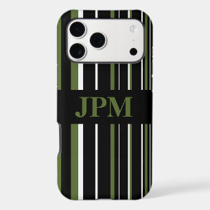Monogramme vert olive, rayure de code-barres noir