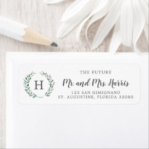 Monogramme vert Rustique Mariage Adresse de retour