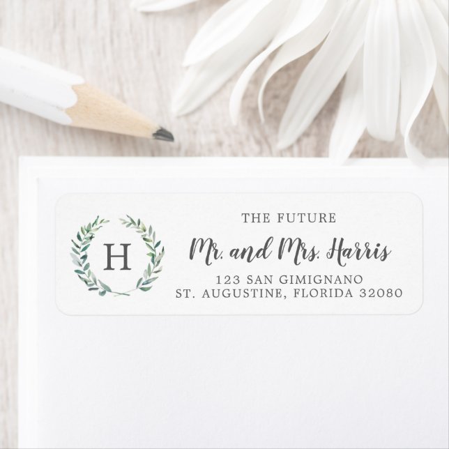 Monogramme vert Rustique Mariage Adresse de retour (En situation)