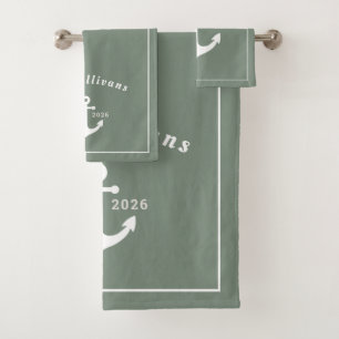 Monogramme Vert Sauge Ancre Nautique Blanche