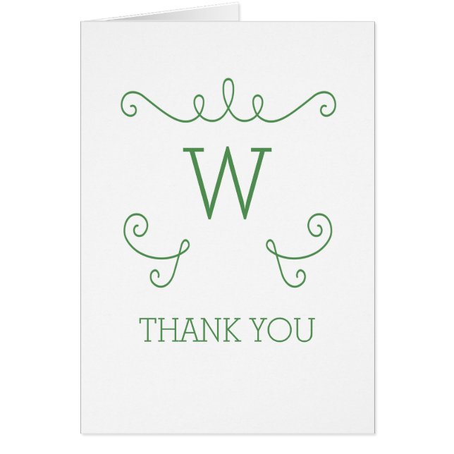 Monogramme vert Whimsical Flourissant Carte de rem (Devant)