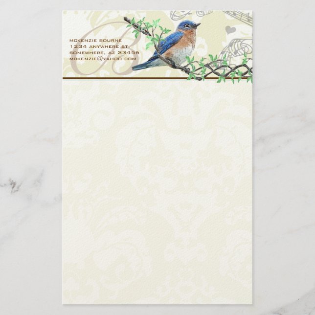 Monogramme Vintage Bird Branche musicale Papeterie (Devant)
