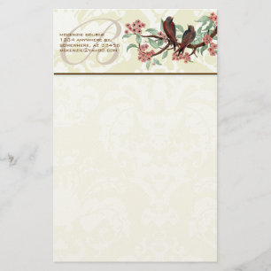 Monogramme Vintage Birds Flower Branch Papeterie