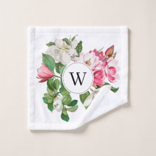 Monogramme vintage blanc et rose des fleurs de Mag