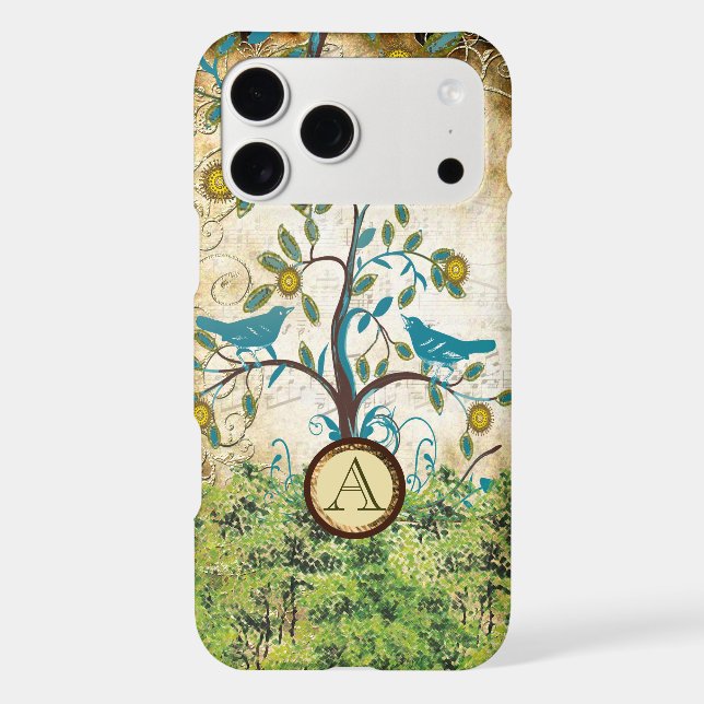 Monogramme Vintage oiseau mignonne arbre Tourbillo (Verso)