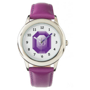 Monogramme violet Amethyst gemstone fille montre