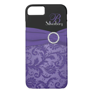 Monogramme violet et noir Damas iPhone 7 Coque