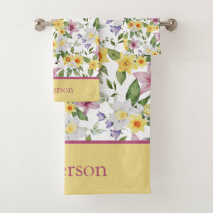 Monogramme violet jaune blanc vert floral chic