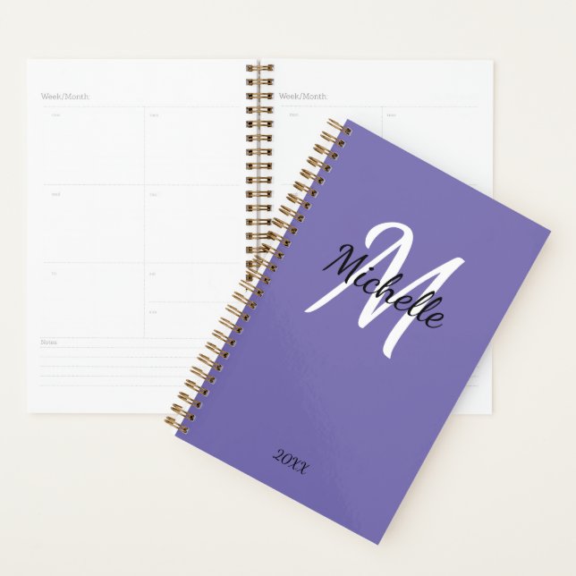 Monogramme violet tendance + Nom initial (Devant avec enveloppe)