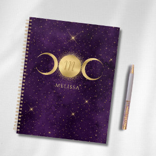 Monogramme violet triple lune d'or céleste