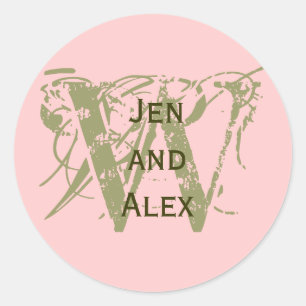 Monogramme W et Noms Sticker rose