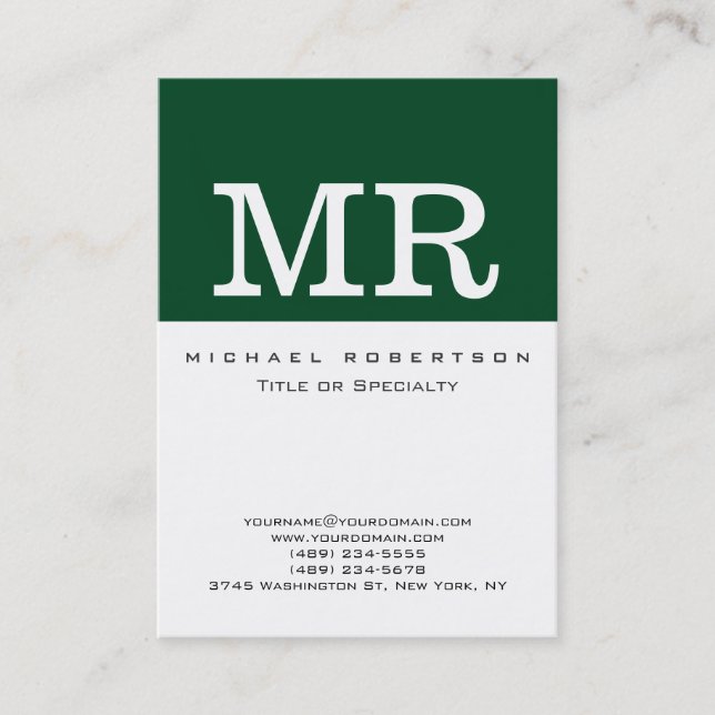 Monogramme White Forest Green Chic Carte de visite (Devant)