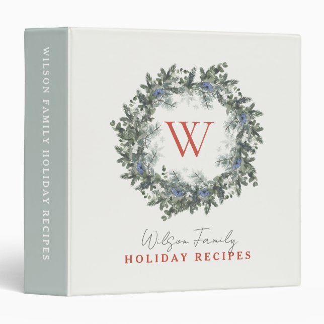 Monogramme Wreath Photo Holiday Recette Classeur L (Devant/Côté)