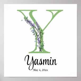 Monogramme Y Lavender Eucalyptus nursery Poster