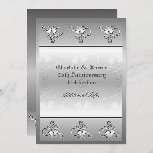 Monogrammed 25th Anniversary Silver Invitation (Front/Back)