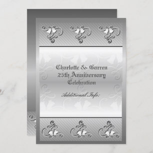 Monogrammed 25th Anniversary Silver Invitation