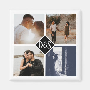 Monogrammed 4 Photo Custom Collage Personalized Magnet