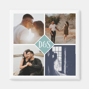 Monogrammed 4 Photo Custom Collage Personalized Magnet