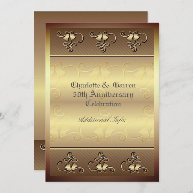 Monogrammed 50th Anniversary Gold Invitation (Front/Back)
